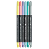 FIBRALO® BRUSH Sortiment PASTEL mit 6 Filzmalstiften mit Pinselspitze im Kartonetui