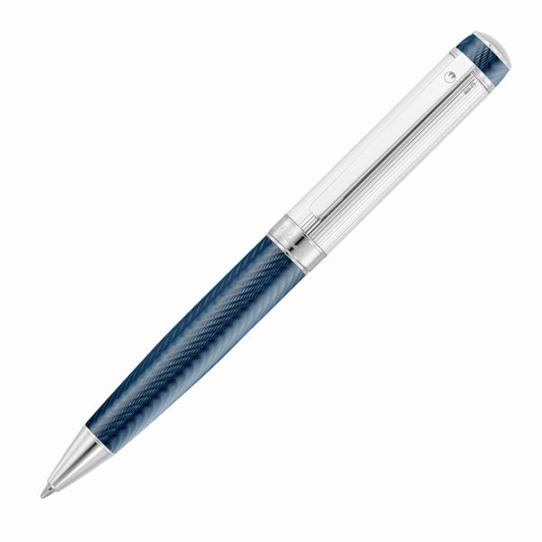 GRANDEUR Kugelschreiber Sterlingsilber Nadelstreifen-Dekor ozeanblau