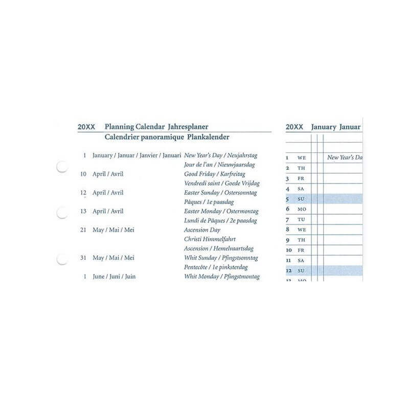 2026 Standard Kalendereinlage Jahresplaner Weiß